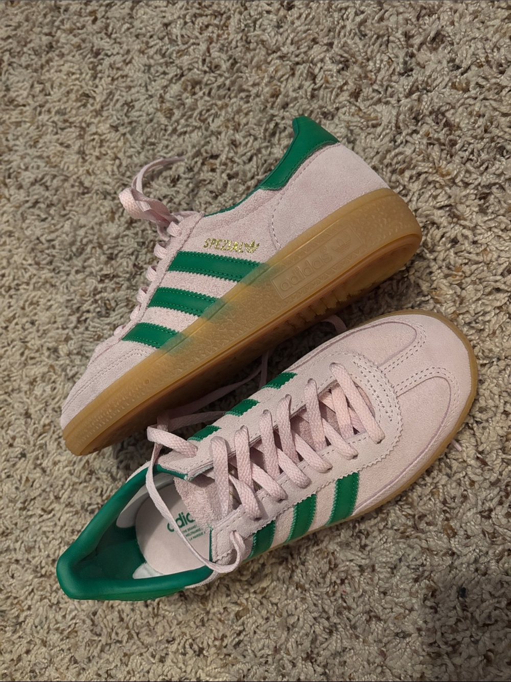 adidas Pink Suede Sneakers with Green Stripes